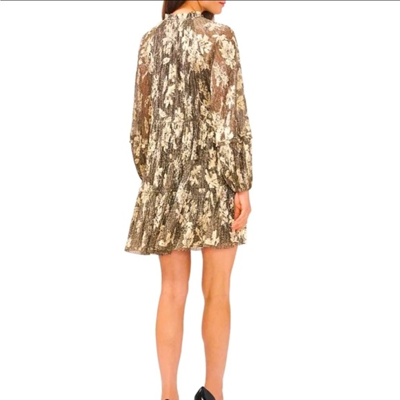 NEW Vince Camuto Lurex Floral Print Tiered Shift Dress Black & Gold Size XL - Picture 5 of 15